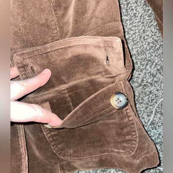 Y2K Zinc Corduroy Dark Brown Blazer Puff Shoulder Cropped Size Medium - Picture 5 of 12